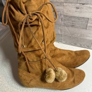 Tan Lace Up Boots with Suede Finish